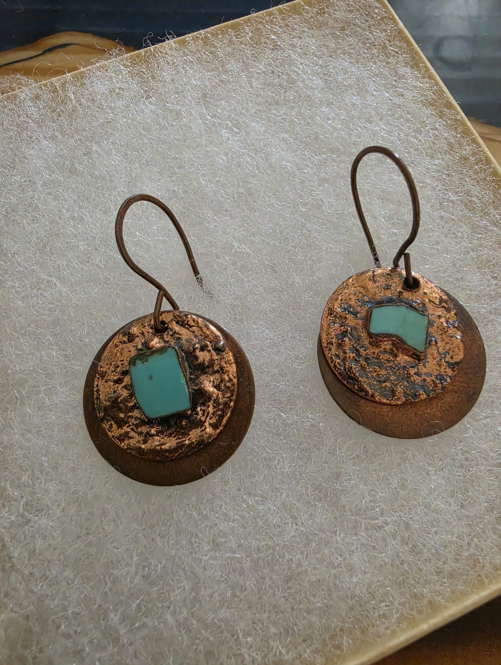 Rustic Copper Disc Earrings With Inlay